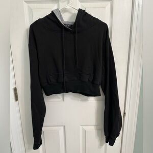 Fashion Nova Black and Gray Cropped Hoodie